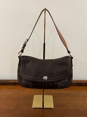Vintage Y2K Coach Chelsea Brown Pebble Leather Flap Shoulder Bag F12336